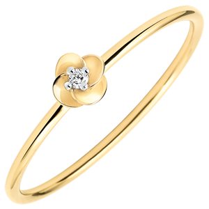 Bague Éclosion - Première Rose - Petit Modèle - or jaune 18 carats et diamant