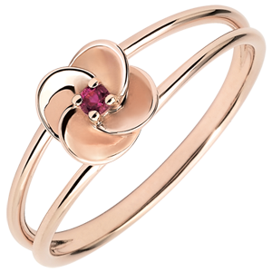 Ring Eclosion - First Rose - pink gold and ruby - 9 carats