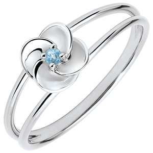 Ring Eclosion - First Rose - white gold and blue topaz - 18 carats