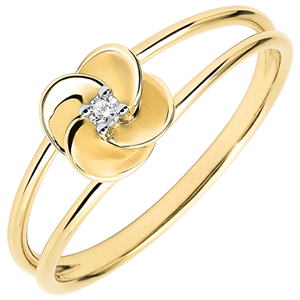 Ring Eclosion - First Rose - yellow gold and diamond - 9 carats