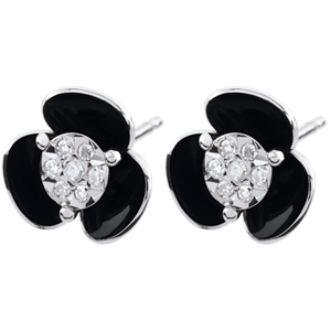 Earrings Eclosion - Midnight Flowers - white gold and lacquer