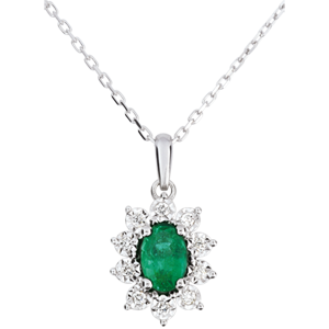 Halsketting Eeuwige Edelweiss - Marguerite Illusie - smaragd en Diamanten - 9 karaat witgoud