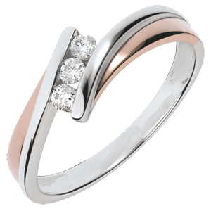 Engagement Ring Precious Nest - Trilogy diamonds - pink gold. white gold - 3 diamonds - 18 carats