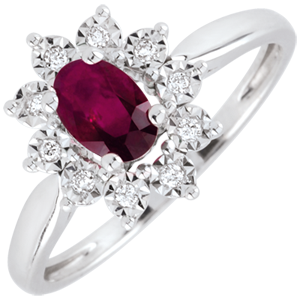 Eternal Edelweiss Ring - Rubies and Diamonds - 09 carat White Gold