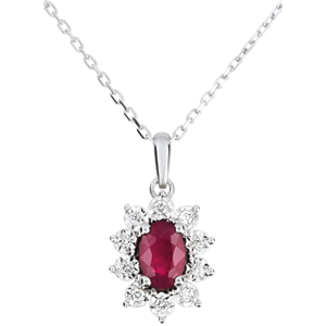Collier Eternel Edelweiss - Marguerite Illusion - rubis et diamants - or blanc 9 carats