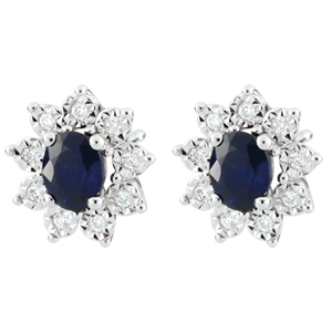 Boucles d'oreilles Eternel Edelweiss - Marguerite Illusion - saphir et diamants - or blanc 9 carats