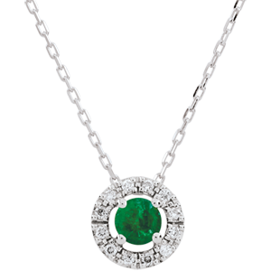 Collana Clevia - Oro bianco - 18 carati -12 Diamanti - Smeraldo