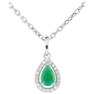 Ciondolo Pera d'India- Oro bianco - 9 carati - 1 Smeraldo - 20 Diamanti