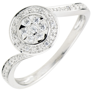 Anello La Danza del Cigno - Oro bianco - 9 carati - 15 Diamanti - 0.11 carati