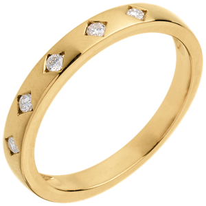 Fede nuziale - Pioggia di diamanti - Oro giallo - 18 carati - 5 Diamanti