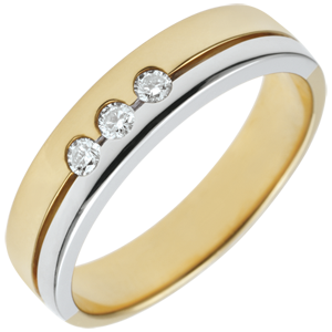 Fede Olympia Trilogy - modello medio - Oro bianco e Oro giallo - 18 carati - 3 Diamanti