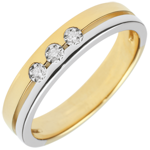 Fede Olympia Trilogy - modello piccolo - Oro bianco e Oro giallo - 18 carati - 3 Diamanti 