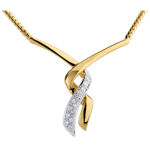 Naszyjnik wysadzany diamentami - Pocałunek Geparda - 13 diamentów - złoto białe i złoto żółte 18-karatowe