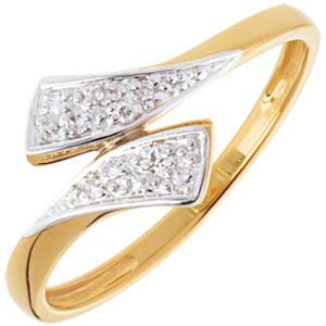 Ribbon-shaped ring yellow gold paved - 10diamonds