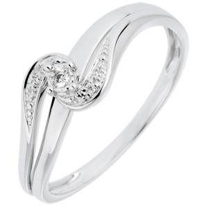 Solitaire Ring Set Shoulders Precious Nest - Sophia - white gold - 0.013 carat diamond - 9 carats