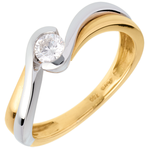 Solitaire Nid Précieux -Verseau - diamant 0.21 carat - or blanc et or jaune 18 carats
