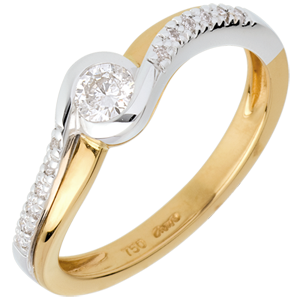 Solitaire Verseau pavé - diamant 0.25 carats - or blanc et or jaune 18 carats