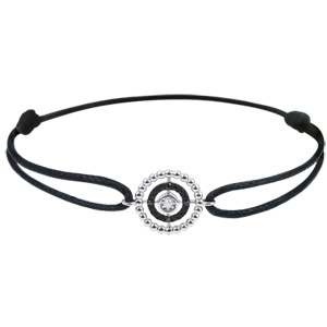 Armband Fleur de Sel - Cirkel - 9 karaat witgoud en zwarte Diamanten - zwarte snoer