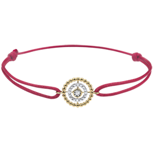 Bracelet Fleur de Sel - cercle - or jaune 9 carats - cordon rouge