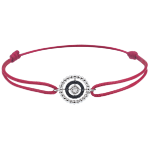 Bracelet Salty Flower - circle - white gold and diamonds - red cord