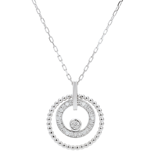 Gouden halsketting en Diamanten - Fleur de Sel - Cirkel - 18 karaat witgoud