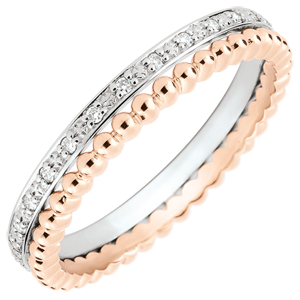 Salty Flower Ring - double row - diamonds - 9 carat pink and white gold