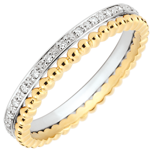 Salty Flower Ring - double row - diamonds - 18 carat yellow gold and white gold