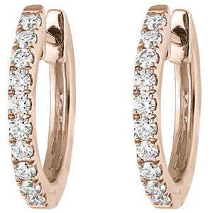 Freshness semi-paved hoop earrings - Eva - pink gold 9 carats and diamonds