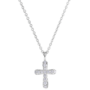 Collier Fraîcheur - Croix Diamantée - or blanc 9 carats et diamants