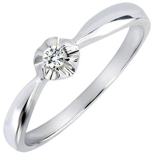 Bague Solitaire Fraicheur - Bouton d'Or - or blanc 9 carats et diamant