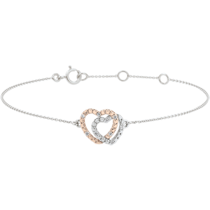 Bracelet Coeurs Complices - or blanc et or rose 9 carats et diamants