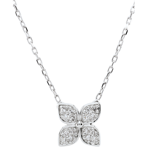 Collier Fleur d'éternité - 16 diamants - or blanc 9 carats