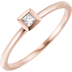 Bague Fraîcheur - Carré - or rose 9 carats et diamant