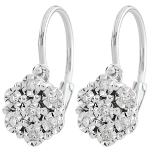 Pendientes Frescura - Flor de Copo de Nieve - 14 diamantes y oro blanco 9 quilates