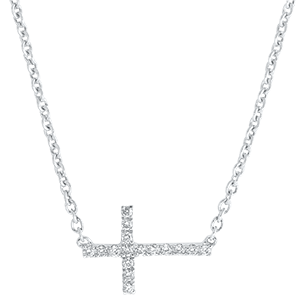 Halskette Frische - Kreuz - 9 Karat Weißgold und Diamanten