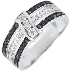 Ring Clair Obscure - Twilight - white gold, white and black diamonds - 18 carat