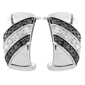 Orecchini creoli Chiaroscuro - Crepuscolo - Oro bianco - 9 carati - Diamanti bianchi e diamanti neri