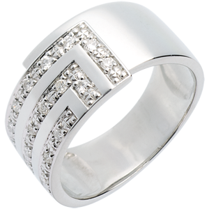 Ring Kubiek 18 karaat witgoud met pavézetting - 17 Diamanten