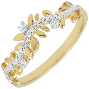 Anello Giardino Incantato - Fogliame Reale - Oro giallo - 9 carati - Diamanti