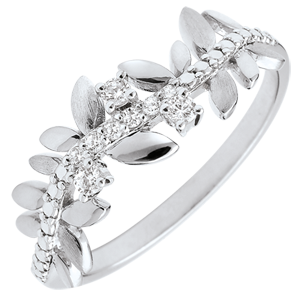 Anello Giardino Incantato - Fogliame Reale - Modello grande - Diamanti e Oro bianco - 18 carati