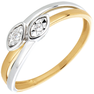 Anello Due Serpenti - Oro bianco e Oro giallo - 18 carati - 2 Diamanti 
