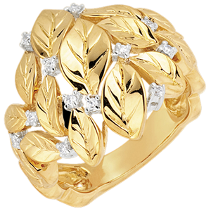 Anello Giardino Incantato - Rosa preziosa - Oro giallo - 18 carati - Diamanti
