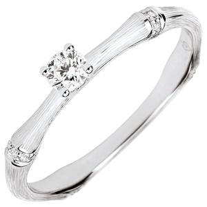 Anello di fidanzamento Giungla Sacra - diamante 0.09 carati - oro bianco spazzolato 9 carati
