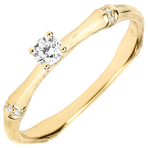 Anello di fidanzamento Giungla Sacra - diamante 0.09 carati - oro giallo spazzolato 18 carati