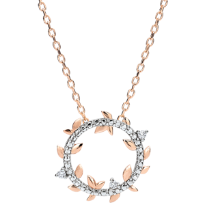Halsketting Cirkel Magische Tuin - Gebladerte Royal - 18 karaat roségoud met Diamanten