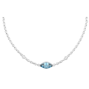 Halsketting Oriëntale Uitstraling - groot model - Blauwe Topaas en Diamanten - 9 karaat witgoud