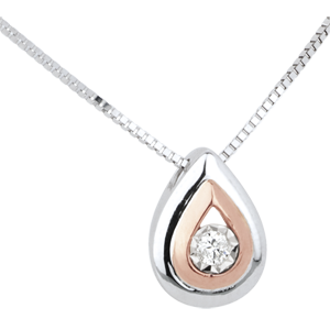 Halsketting Rendiertraan - 18 karaat witgoud rozégoud met diamant