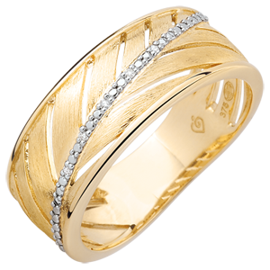 Ring Palme - 750er gebürstetes Gelbgold und Diamanten