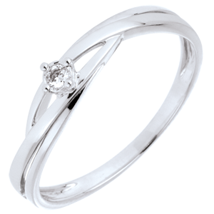 Inel solitaire Cuib Preţios - Dova - aur alb de 9K - diamante de 0.03 carate