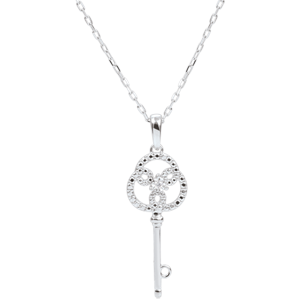 Rose and White Gold Diamond Eternity Key Pendant with a white gold chain
